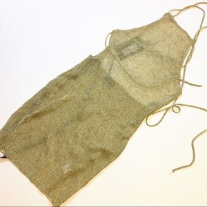 NWT Gold Sheer Metallic Knitted Halterneck Dress